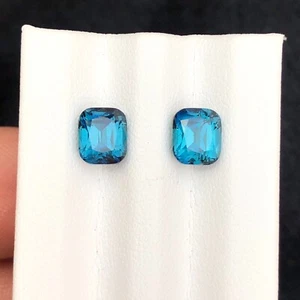 4.03 Carats Natural Ink Blue Tourmaline Matching Pair Cushion Cut for Earrings - Picture 1 of 8