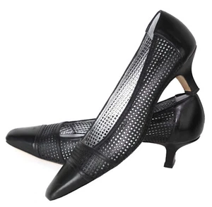 Rangoni Black Leather Firenze Italy Perforated Square Toe Pumps, Size  7B - Picture 1 of 7