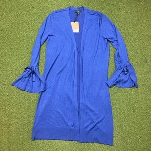 Halogen Cardigan Womens Small Blue Linen Blend Lightweight Longline Capsule NWT - Picture 1 of 11