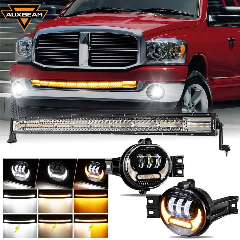Изогнутая светодиодная фара AUXBEAM 42 дюйма 6 режимов + противотуманные фары для Dodge Ram 02-09 - Изображение 1 из 4