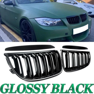 Front Bumper Kidney Grille For BMW 3-series E90 E91 325i 335i 05-08 Glossy Black Foto 1 de 4