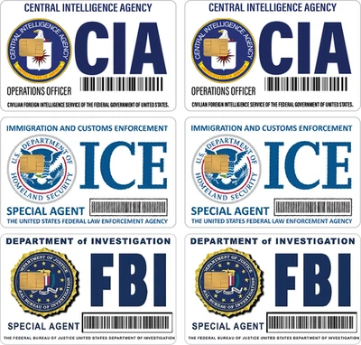 Pacote com 6 adesivos de cartão de crédito ICE CIA FBI - conjunto de presente de pele de cartão paródia - Imagem 1 de 4