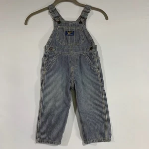 OshKosh B'gosh Striped Overalls Denim Bib Pocket Cotton Blend 18 Months - Picture 1 of 5