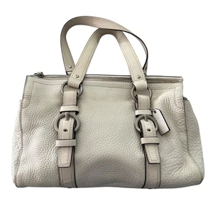 Coach White Leather Chelsea Handbag Dual Handles Buckle Accent Hang Tag Pebbled - Picture 1 of 9