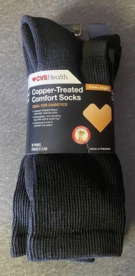 Calcetines cómodos CVS Health tratados con cobre unisex L/XL longitud doble negros 3 pares Foto 1 de 2
