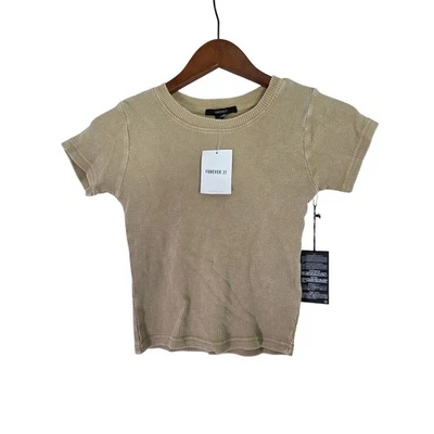 Camiseta recortada de punto acanalado Forever 21 beige talla S manga corta informal todos los días Foto 1 de 4