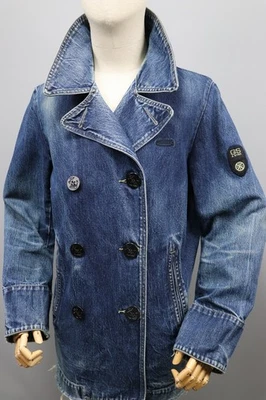 G-STAR Double Breasted Blue Fade Denim Used P-Coat Jacket Mens Size M - Image 1 of 4