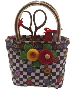 RARE 2001 Vtg Mary Engelbreit Pincushion Handbag Floral Print Black/White HTF! - Picture 1 of 5