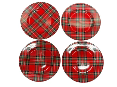 4 piezas. "Platos de ensalada a cuadros escoceses tartán rojo y verde Navidad MIKASA 9"" ¡NUEVO! Foto 1 de 4