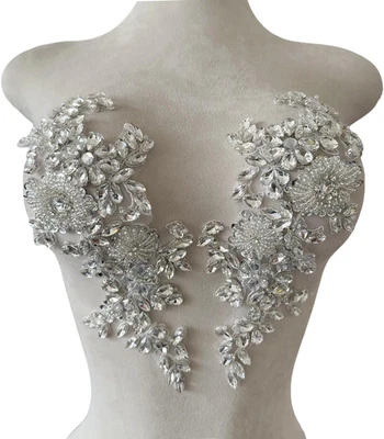 Parches de apliques de encaje brillantes hechos a mano cuentas de costura lentejuelas piedra Tr Foto 1 de 4