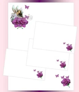 Purple Rose Fairy Letter Writing Stationery Paper Set 10+5 - Picture 1 of 4