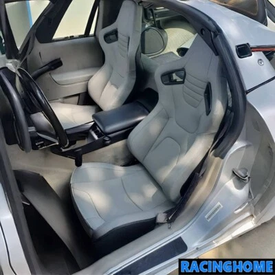 1 Pair Reclinable Racing Seats PU Leather Adjustable Bucket Seat W/ 2 Sliders Foto 1 de 4