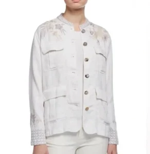 Johnny Was Oleander Linen Safari White Embroidered Jacket Size M NWT - Picture 1 of 7