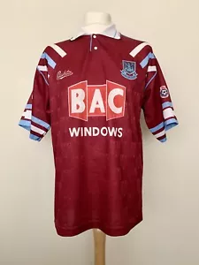 West Ham United FC 1991-1992 Home #9 Bukta BAC Windows England UK Vintage Shirt - Picture 1 of 8