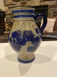 Vaso in ceramica artigianale firmato a mano smalto sale blu grigio marrone - Foto 1 di 8