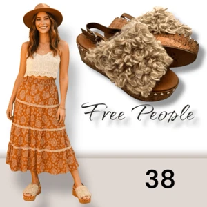 Free People Women's Faux Fur Peep Toe Compass Platform Sandals BOHO Size 38 - Picture 1 of 15