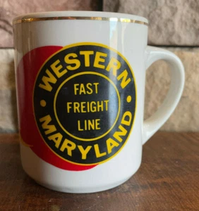 VTG Country Trains Western Maryland Fastest Freight Line Gold Rim Coffee Mug  - Picture 1 of 5
