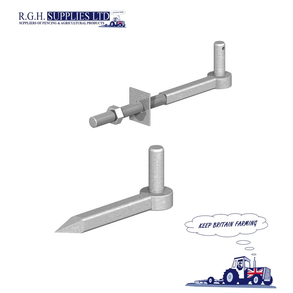 Gate Hinge Hook To Drive and Hook To Bolt 19mm Pins Galvanised Set Kit Birkdale