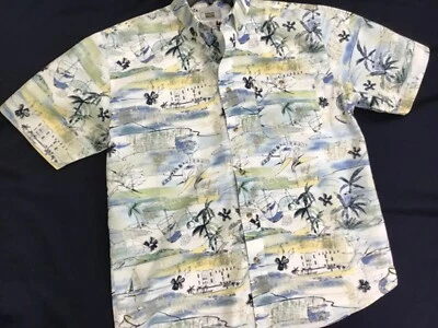 MICHAEL AUSTIN RUGGED WEAR men L tropical drinks & palm HAWAIIAN SHIRT excellent - Image 1 of 4