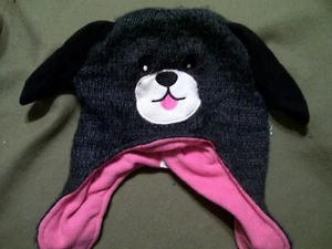 1989 PLACE GIRLS GRAY/PINK DOG KNIT HAT L/XL 8+ - Picture 1 of 4