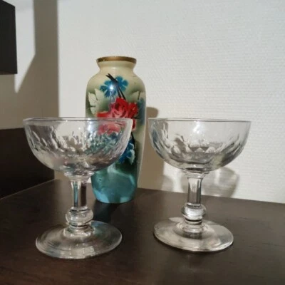 Coupes À Champagne En Verre Ancien Taillé 19ème - Photo 1/4