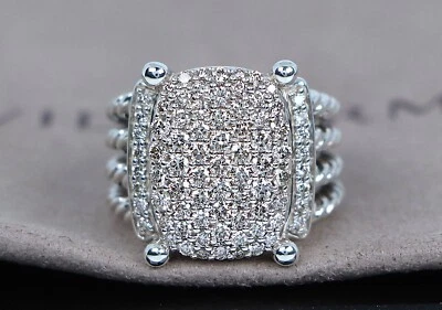 $2,950 David Yurman Sterling Silver Round Pave Diamond 16x12 Wheaton Ring 5 - Image 1 of 4