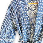 Indisch Blau Kimono Baumwolle Bademantel Langer Nachtwäsche Nacht Anzug US