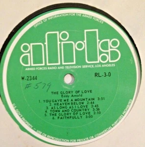 RADIO SHOW: AFN RL 3-0 EDDY ARNOLD "THE GLORY OF LOVE; ROGER MILLER, FARON YOUNG - Picture 1 of 2