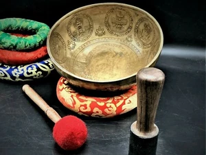 10" Eight Auspicious Symbols in Buddhism –singing bowl for meditation, healing - Picture 1 of 12