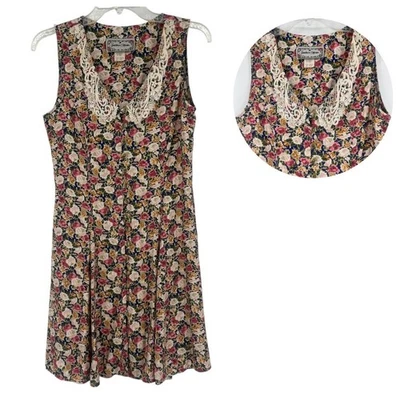 Vtg 90s  Jonathan Martin Floral Dress 5/6 Grunge Lace Collar Cottage Core Y2K - Image 1 of 4