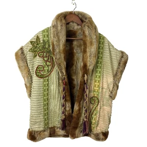 Giubbotto pelliccia sintetica giacca ricamato boho zingaro hippie marrone verde unico donna M-XL - Foto 1 di 12