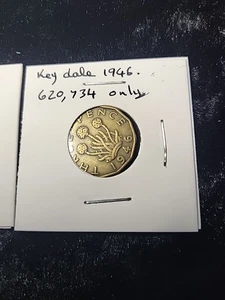 X2 1946 Threepence Nickel Brass 3d UltraRare VeryFine Only 620 ,734 Issued X2  - Picture 1 of 6