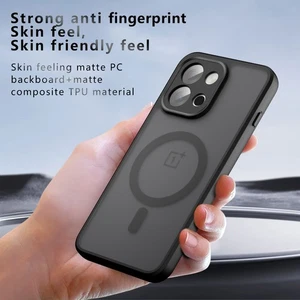 For OnePlus 13T, Magnetic Translucent Acrylic Matte Black Hybrid Cover Case - Picture 1 of 11