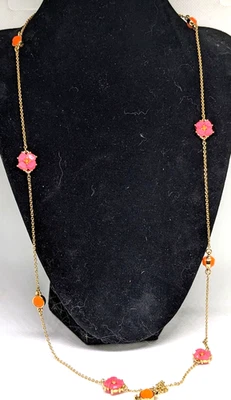 NWT Kate Spade “Izu Petals”  Pink Flowers Orange Gold Necklace Fairy Magic Fun - Image 1 of 4