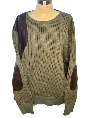 Suéter LAUREN Ralph Lauren Para Mujer 3X Mezcla de Lana Imitación Cuero Parche Borde Verde Foto 1 de 4