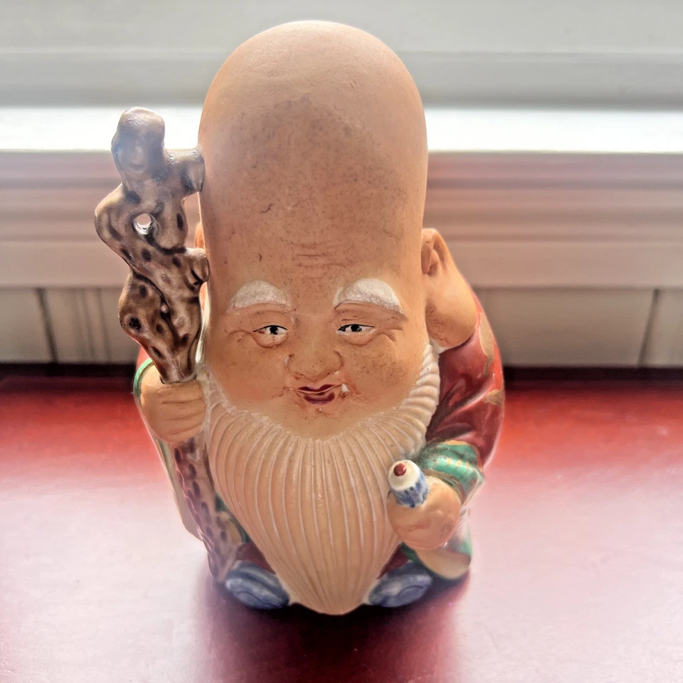 Estátua japonesa antiga de Fukurokuju • Porcelana Kutani Deus da Sabedoria e Longevidade - Imagem 1 de 4