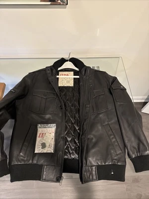 Chaqueta Bomber Zero Hombre Cuero Talla L Negra Bolsillos Forrada.  NUEVO Foto 1 de 4