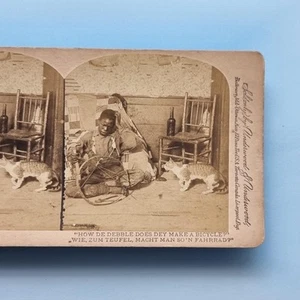 African American History Stereoview C1891 Real Photo Young Boy Makes Bicycle Cat - Picture 1 of 3