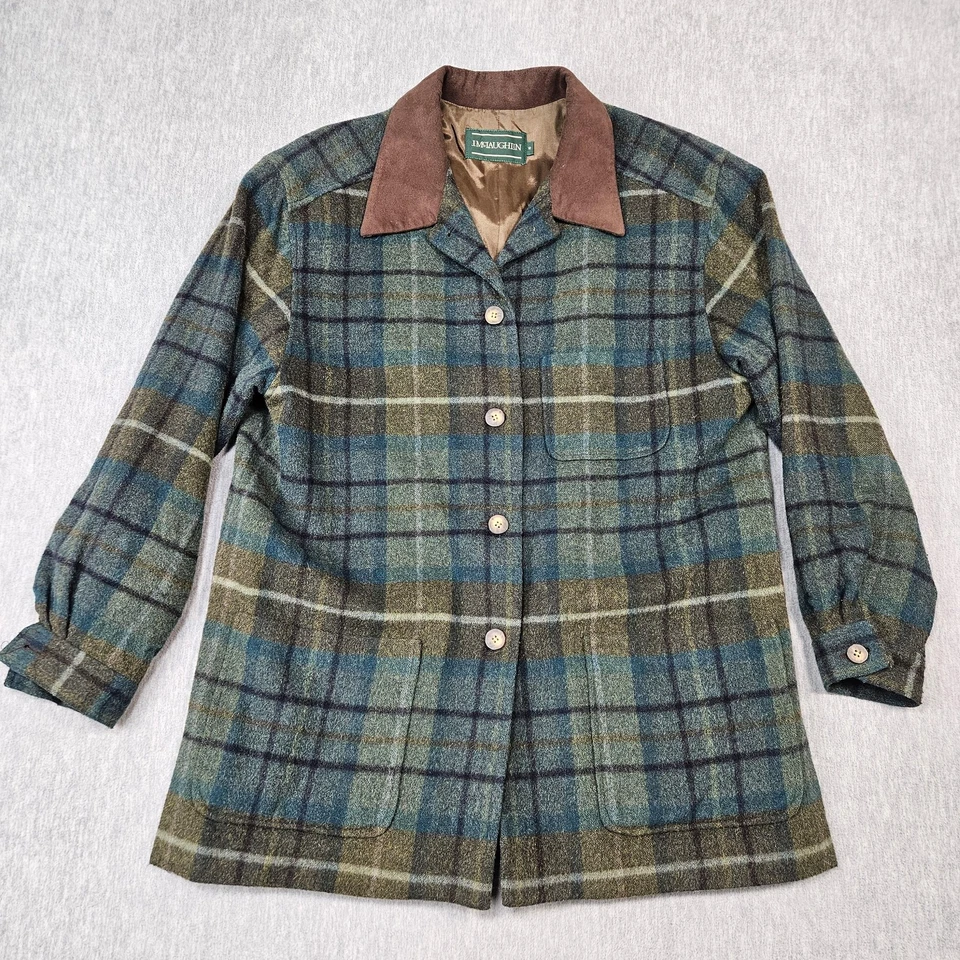 Jaqueta feminina J McLaughlin 12 xadrez lã mohair casaco colarinho camurça feita nos EUA - Imagem 1 de 4