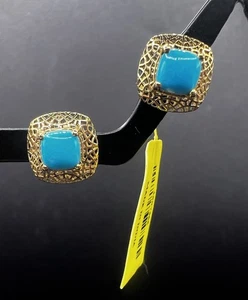 Ohrringe 10 Karat Gelbgold Dornröschen Türkis Neu mit Etikett - Bild 1 von 8