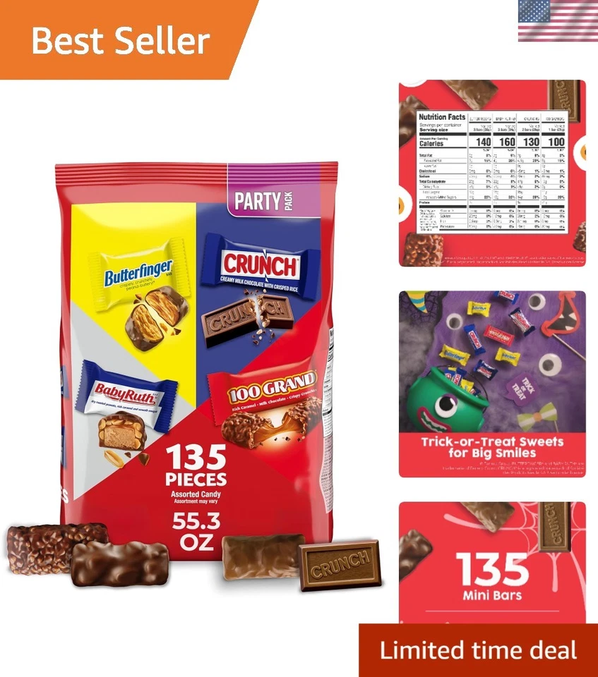 135 Count Assorted Chocolate Candy Mini Bars Butterfinger Crunch Baby Ruth 10