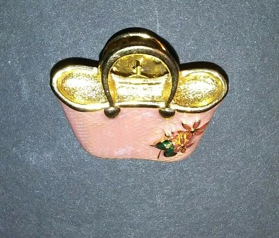 Cartera/bolso de mano Avon rosa esmaltado solapa pin con acento de flores 1 - 1/8" Foto 1 de 4