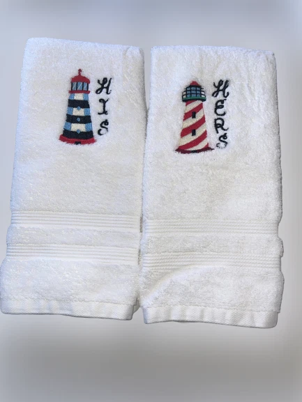 Juego de toallas de mano de baño de felpa Lighthouse His Hers para pareja Foto 1 de 2