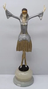 Vintage Bronze Art Deco Female Dancer Enamel-Painted, Signed P.PHILIPP, H 46 cm - Picture 1 of 10