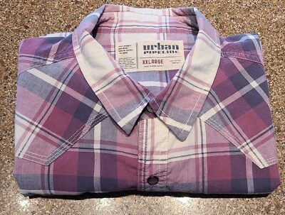 Camisa Masculina Casual Manga Curta-Urban Pipeline-XXL- Roxa-Estilo Ocidental-Algodão - Imagem 1 de 4