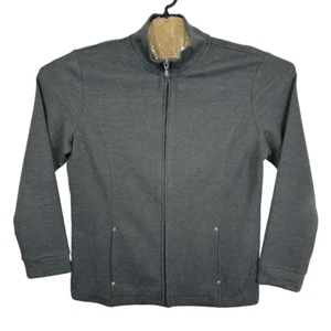 Karen Scott Sport Jacket Womens Medium Grey Full Zip Sweatshirt High Neck - Picture 1 of 13