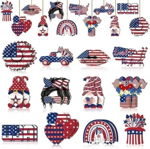 24 Pcs 4th of July Ornaments for Tree Patriotic Wood Ornaments Independence Day - Picture 1 of 5