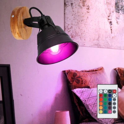 RGB LED Faretto Da Parete Con Telecomando Lampada Regolabile Nera Dimmerabile - Immagine 1 di 4