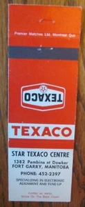 TEXACO GAS STATION MATCHBOOK: STAR (FORT GARRY, MANITOBA) (EARLY 1970s) -F24 - Picture 1 of 2