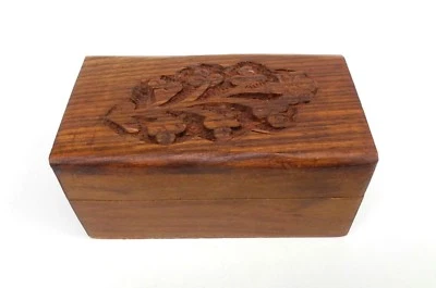 Small Wood Jewelry Box Carved Flower Design Keepsake Trinket Box A - Image 1 of 4